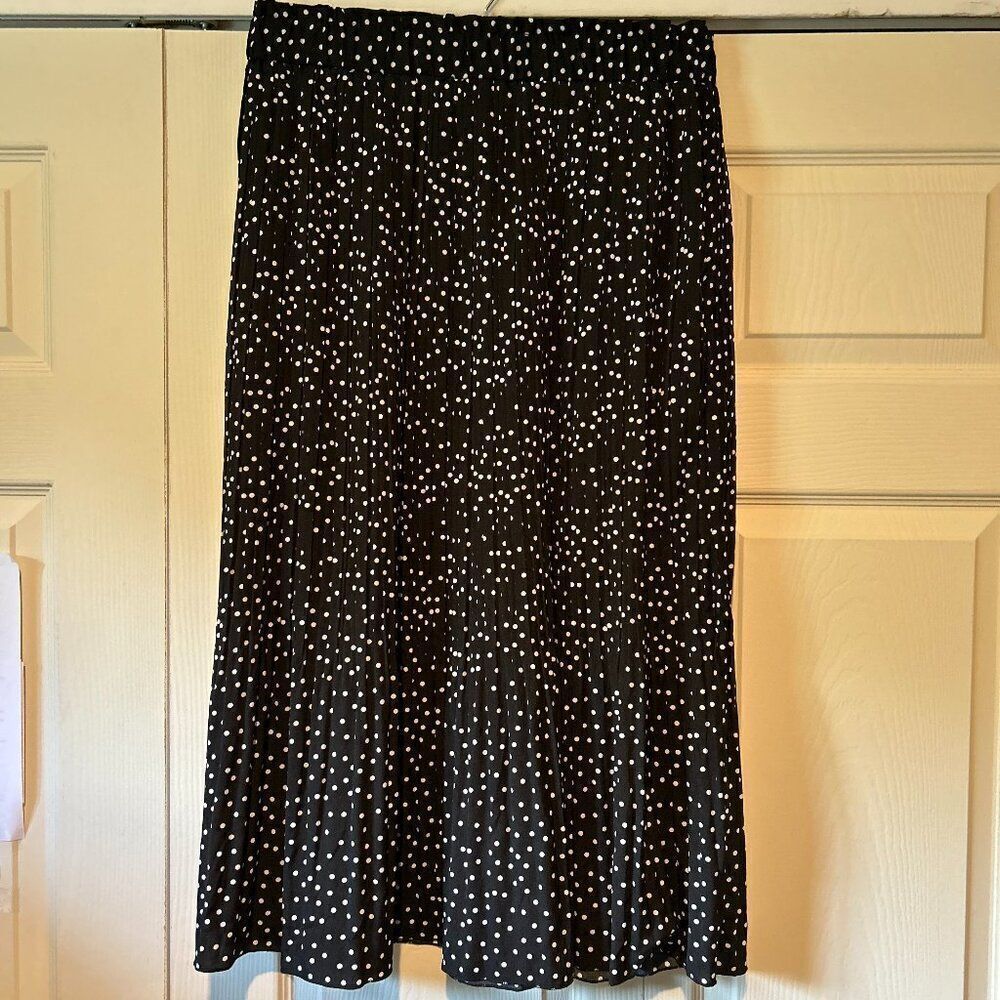 Exlura Pleated Skirt High Rise Black Polka Dot Womens size L.    B2